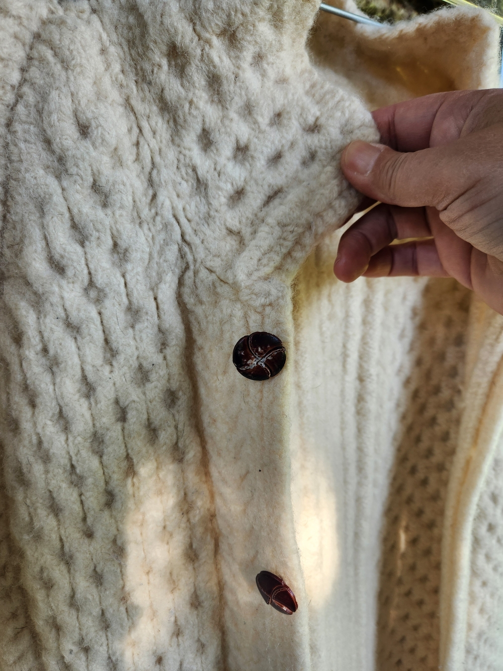 Vintage Handmade Heavy 100% Sheep Wool Cardigan Sweater Jacket Flawless Cream - Picture 6 of 10